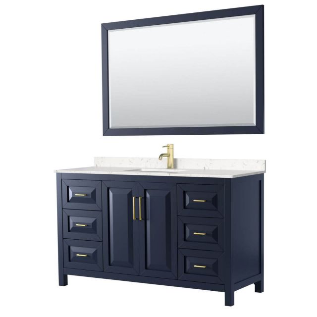 Wyndham Collection Daria 60 inch Single Bathroom Vanity in Dark Blue with Light-Vein Carrara Cultured Marble Countertop, Undermount Square Sink and 58 inch Mirror - WCV252560SBLC2UNSM58