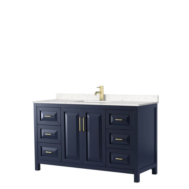 Wyndham Collection Daria 60 inch Single Bathroom Vanity in Dark Blue with Light-Vein Carrara Cultured Marble Countertop, Undermount Square Sink and No Mirror - WCV252560SBLC2UNSMXX