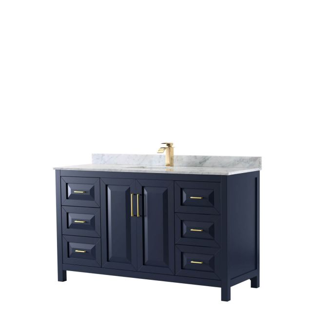 Wyndham Collection Daria 60 Inch Single Bath Vanity in Dark Blue with White Carrara Marble Countertop and Undermount Square Sink - WCV252560SBLCMUNSMXX