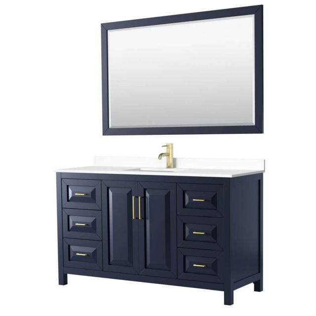 Wyndham Collection Daria 60 inch Single Bathroom Vanity in Dark Blue with White Cultured Marble Countertop, Undermount Square Sink and 58 inch Mirror - WCV252560SBLWCUNSM58
