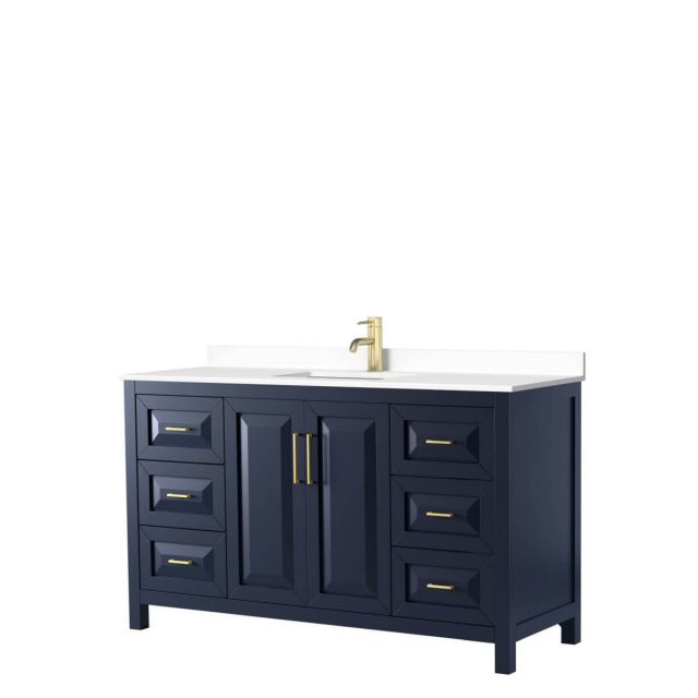 Wyndham Collection Daria 60 inch Single Bathroom Vanity in Dark Blue with White Cultured Marble Countertop, Undermount Square Sink and No Mirror - WCV252560SBLWCUNSMXX