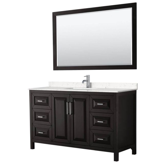Wyndham Collection Daria 60 inch Single Bathroom Vanity in Dark Espresso with Light-Vein Carrara Cultured Marble Countertop, Undermount Square Sink and 58 inch Mirror - WCV252560SDEC2UNSM58