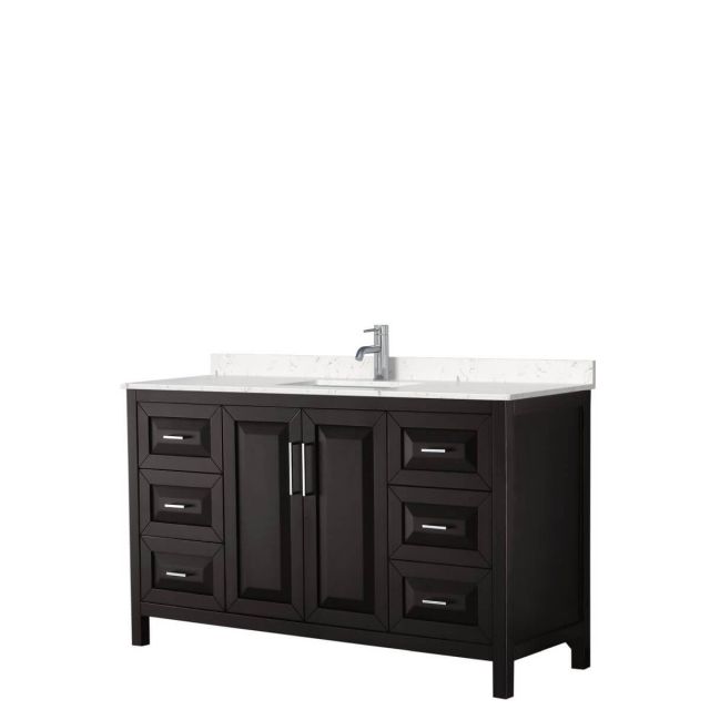 Wyndham Collection Daria 60 inch Single Bathroom Vanity in Dark Espresso with Light-Vein Carrara Cultured Marble Countertop, Undermount Square Sink and No Mirror - WCV252560SDEC2UNSMXX