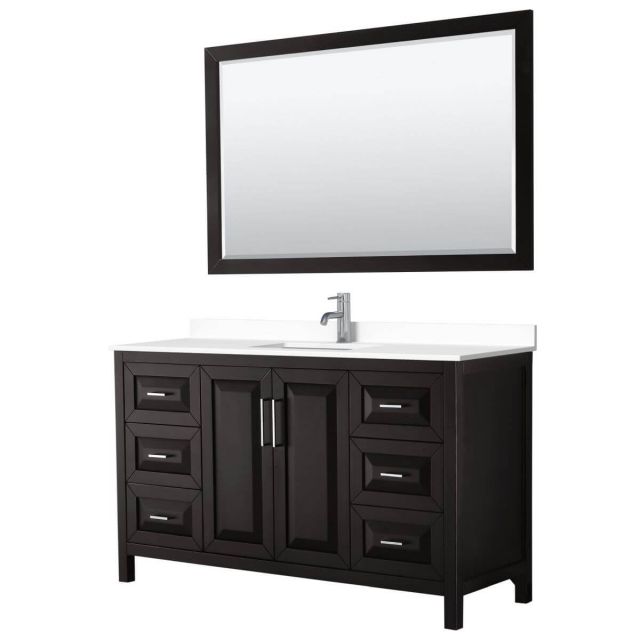Wyndham Collection Daria 60 inch Single Bathroom Vanity in Dark Espresso with White Cultured Marble Countertop, Undermount Square Sink and 58 inch Mirror - WCV252560SDEWCUNSM58