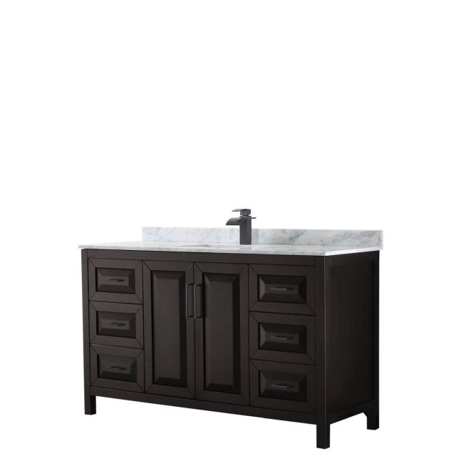 Wyndham Collection Daria 60 inch Single Bathroom Vanity in Dark Espresso with White Carrara Marble Countertop, Undermount Square Sink and Matte Black Trim WCV252560SEBCMUNSMXX