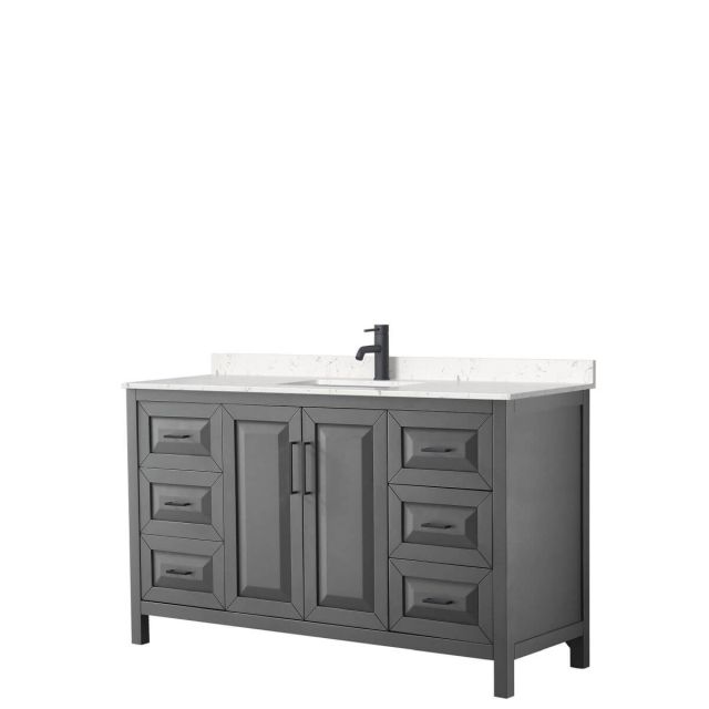 Wyndham Collection Daria 60 inch Single Bathroom Vanity in Dark Gray with Light-Vein Carrara Cultured Marble Countertop, Undermount Square Sink and Matte Black Trim WCV252560SGBC2UNSMXX
