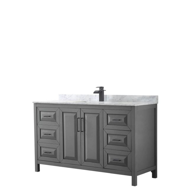 Wyndham Collection Daria 60 inch Single Bathroom Vanity in Dark Gray with White Carrara Marble Countertop, Undermount Square Sink and Matte Black Trim WCV252560SGBCMUNSMXX