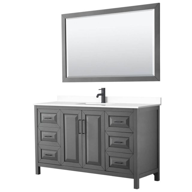 Wyndham Collection Daria 60 inch Single Bathroom Vanity in Dark Gray with White Cultured Marble Countertop, Undermount Square Sink, Matte Black Trim and 58 Inch Mirror WCV252560SGBWCUNSM58