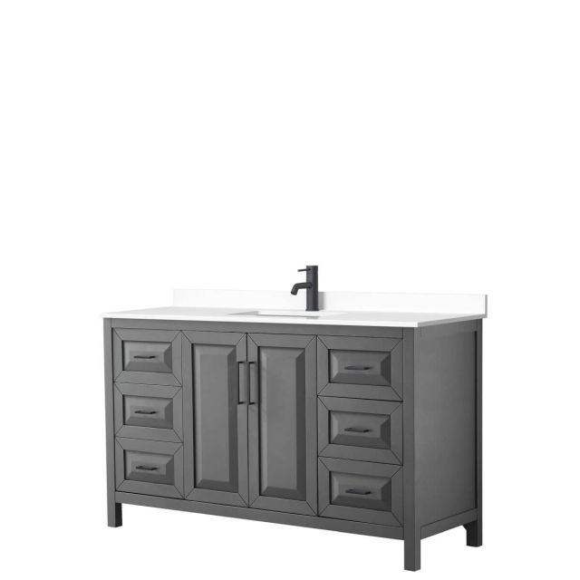 Wyndham Collection Daria 60 inch Single Bathroom Vanity in Dark Gray with White Cultured Marble Countertop, Undermount Square Sink and Matte Black Trim WCV252560SGBWCUNSMXX