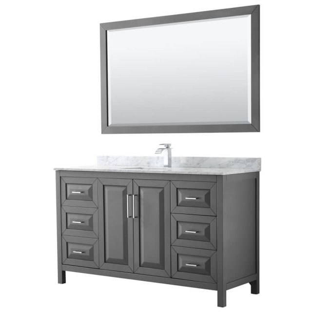 Wyndham Collection Daria 60 inch Single Bath Vanity in Dark Gray, White Carrara Marble Countertop, Undermount Square Sink, and 58 inch Mirror - WCV252560SKGCMUNSM58