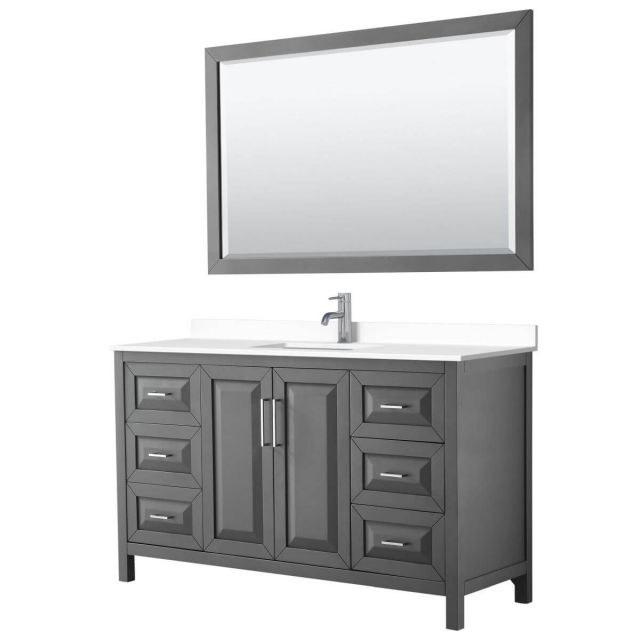 Wyndham Collection Daria 60 inch Single Bathroom Vanity in Dark Gray with White Cultured Marble Countertop, Undermount Square Sink and 58 inch Mirror - WCV252560SKGWCUNSM58