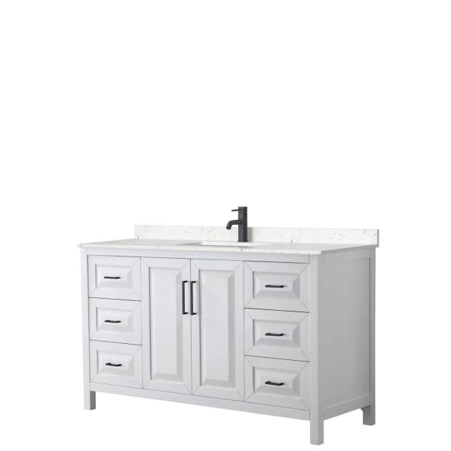 Wyndham Collection Daria 60 inch Single Bathroom Vanity in White with Light-Vein Carrara Cultured Marble Countertop, Undermount Square Sink and Matte Black Trim WCV252560SWBC2UNSMXX
