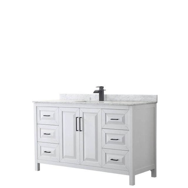 Wyndham Collection Daria 60 inch Single Bathroom Vanity in White with White Carrara Marble Countertop, Undermount Square Sink and Matte Black Trim WCV252560SWBCMUNSMXX