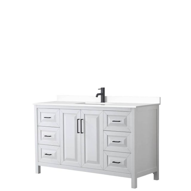 Wyndham Collection Daria 60 inch Single Bathroom Vanity in White with White Cultured Marble Countertop, Undermount Square Sink and Matte Black Trim WCV252560SWBWCUNSMXX