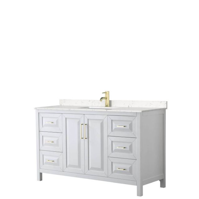 Wyndham Collection Daria 60 inch Single Bathroom Vanity in White with Light-Vein Carrara Cultured Marble Countertop, Undermount Square Sink and Brushed Gold Trim - WCV252560SWGC2UNSMXX