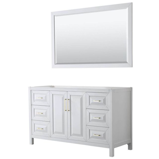 Wyndham Collection Daria 60 inch Single Bathroom Vanity in White with 58 inch Mirror, Brushed Gold Trim, No Countertop and No Sinks - WCV252560SWGCXSXXM58