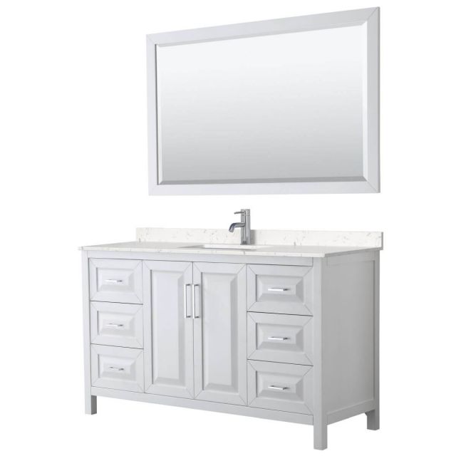Wyndham Collection Daria 60 inch Single Bathroom Vanity in White with Light-Vein Carrara Cultured Marble Countertop, Undermount Square Sink and 58 inch Mirror - WCV252560SWHC2UNSM58