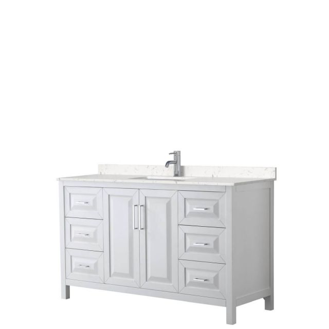 Wyndham Collection Daria 60 inch Single Bathroom Vanity in White with Light-Vein Carrara Cultured Marble Countertop, Undermount Square Sink and No Mirror - WCV252560SWHC2UNSMXX