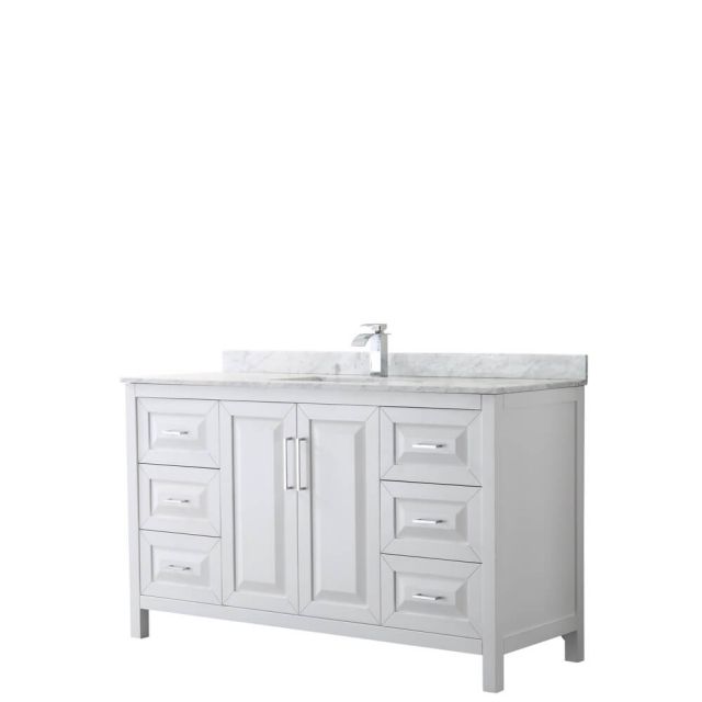 Wyndham Collection Daria 60 inch Single Bath Vanity in White, White Carrara Marble Countertop, Undermount Square Sink, and No Mirror - WCV252560SWHCMUNSMXX