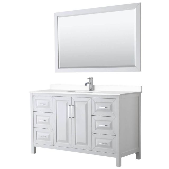 Wyndham Collection Daria 60 inch Single Bathroom Vanity in White with White Cultured Marble Countertop, Undermount Square Sink and 58 inch Mirror - WCV252560SWHWCUNSM58