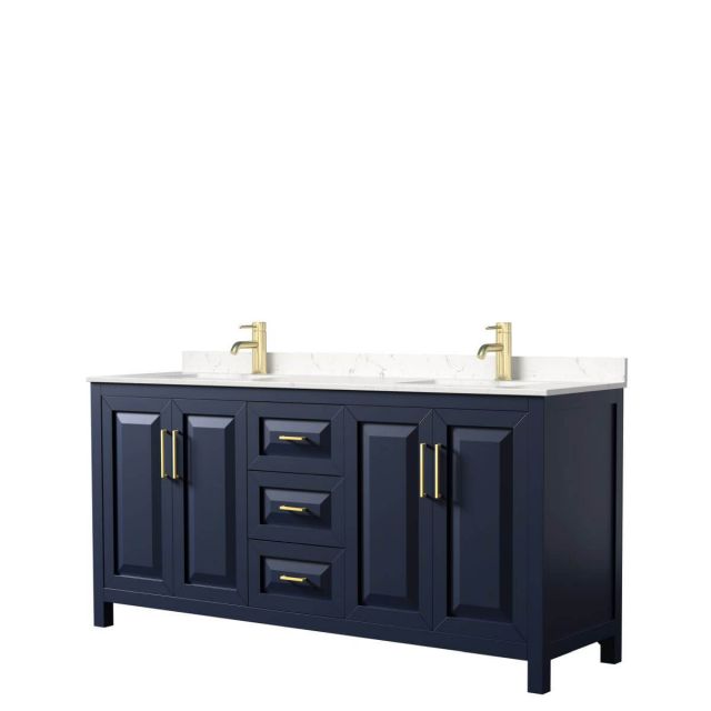 Wyndham Collection Daria 72 inch Double Bathroom Vanity in Dark Blue with Light-Vein Carrara Cultured Marble Countertop, Undermount Square Sinks and No Mirror - WCV252572DBLC2UNSMXX