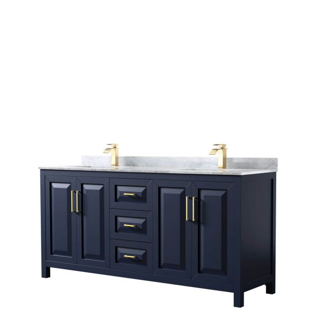Wyndham Collection Daria 72 Inch Double Bath Vanity in Dark Blue with White Carrara Marble Countertop and Undermount Square Sinks - WCV252572DBLCMUNSMXX
