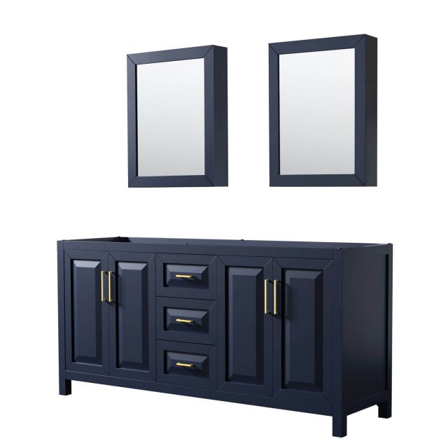Wyndham Collection Daria 72 Inch Double Bath Vanity in Dark Blue with Medicine Cabinets - WCV252572DBLCXSXXMED