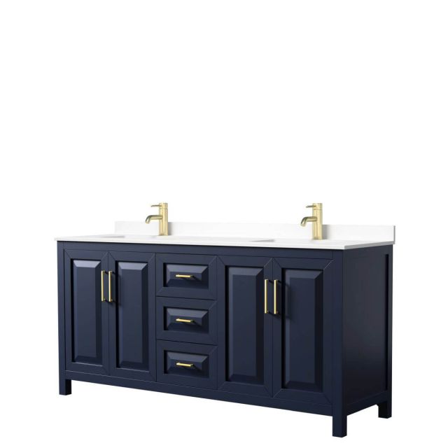 Wyndham Collection Daria 72 inch Double Bathroom Vanity in Dark Blue with White Cultured Marble Countertop, Undermount Square Sinks and No Mirror - WCV252572DBLWCUNSMXX