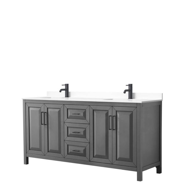Wyndham Collection Daria 72 inch Double Bathroom Vanity in Dark Gray with White Cultured Marble Countertop, Undermount Square Sinks and Matte Black Trim WCV252572DGBWCUNSMXX