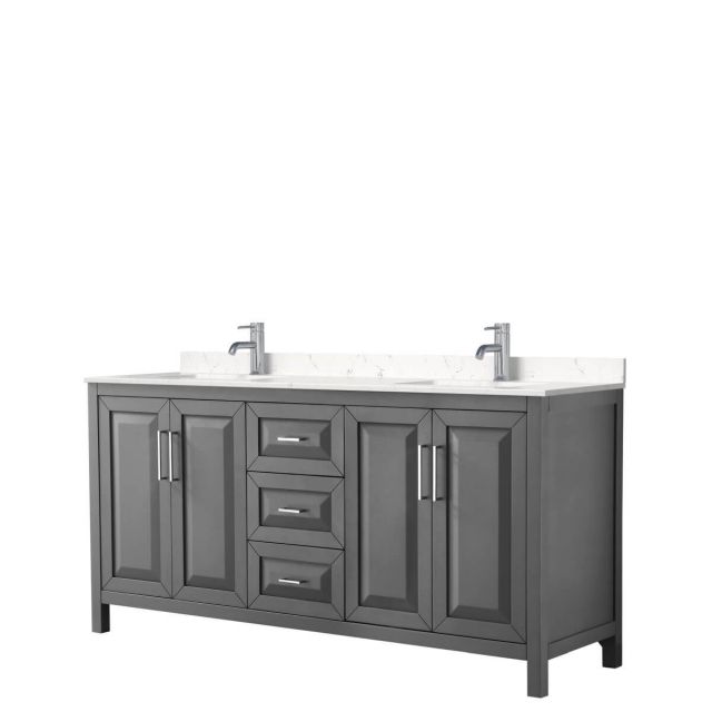 Wyndham Collection Daria 72 inch Double Bathroom Vanity in Dark Gray with Light-Vein Carrara Cultured Marble Countertop, Undermount Square Sinks and No Mirror - WCV252572DKGC2UNSMXX