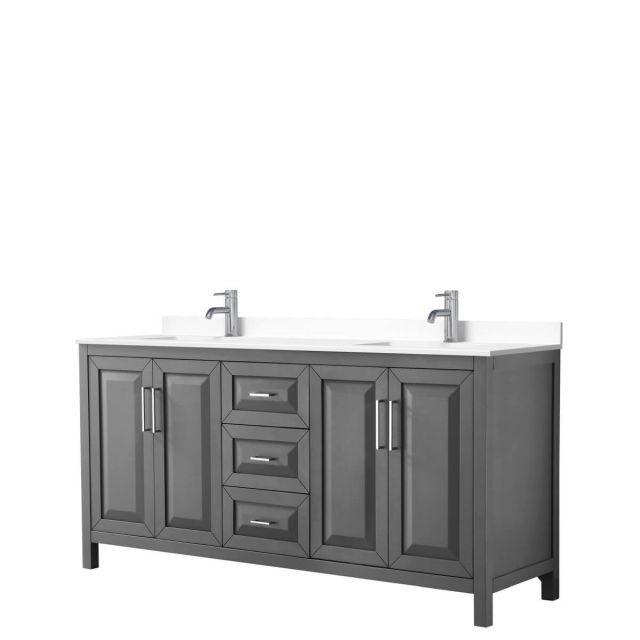 Wyndham Collection Daria 72 inch Double Bathroom Vanity in Dark Gray with White Cultured Marble Countertop, Undermount Square Sinks and No Mirror - WCV252572DKGWCUNSMXX