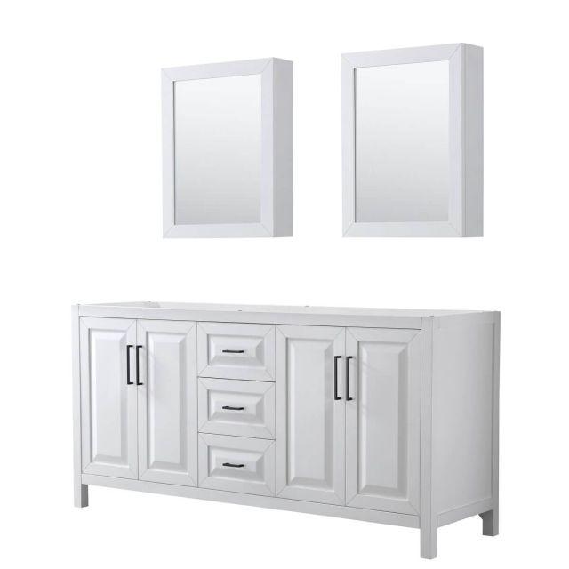 Wyndham Collection Daria 72 inch Double Bathroom Vanity in White with Matte Black Trim, Medicine Cabinets, No Countertop and No Sink WCV252572DWBCXSXXMED
