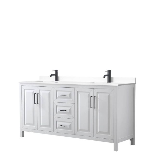 Wyndham Collection Daria 72 inch Double Bathroom Vanity in White with White Cultured Marble Countertop, Undermount Square Sinks and Matte Black Trim WCV252572DWBWCUNSMXX