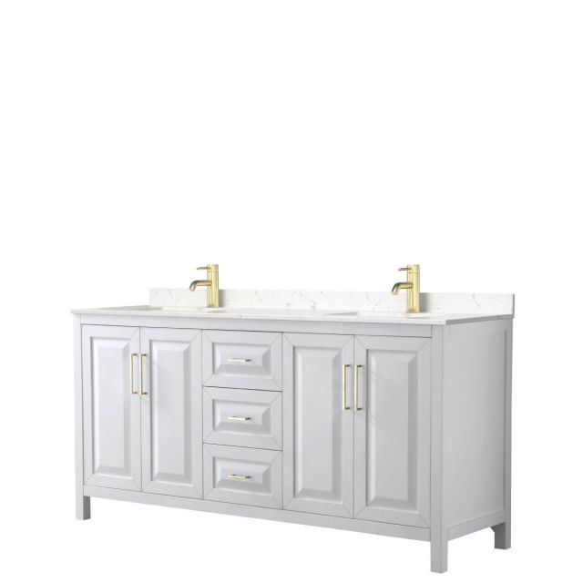 Wyndham Collection Daria 72 inch Double Bathroom Vanity in White with Light-Vein Carrara Cultured Marble Countertop, Undermount Square Sinks and Brushed Gold Trim - WCV252572DWGC2UNSMXX