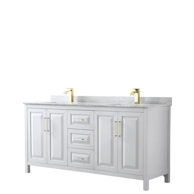 Wyndham Collection Daria 72 inch Double Bathroom Vanity in White with White Carrara Marble Countertop, Undermount Square Sinks and Brushed Gold Trim - WCV252572DWGCMUNSMXX