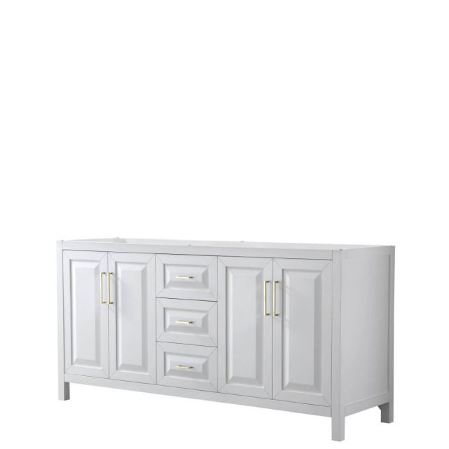 Wyndham Collection Daria 72 inch Double Bathroom Vanity in White with Brushed Gold Trim, No Countertop and No Sink - WCV252572DWGCXSXXMXX