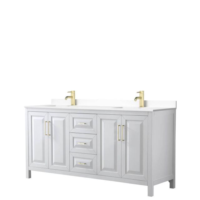 Wyndham Collection Daria 72 inch Double Bathroom Vanity in White with White Cultured Marble Countertop, Undermount Square Sinks and Brushed Gold Trim - WCV252572DWGWCUNSMXX