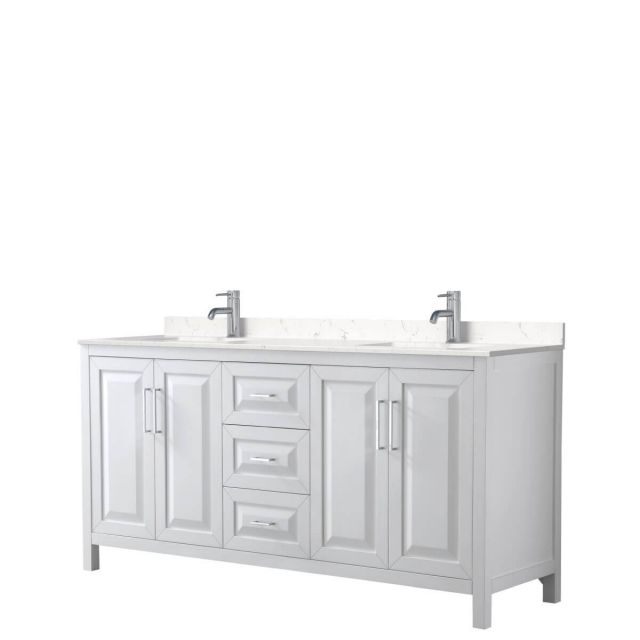 Wyndham Collection Daria 72 inch Double Bathroom Vanity in White with Light-Vein Carrara Cultured Marble Countertop, Undermount Square Sinks and No Mirror - WCV252572DWHC2UNSMXX