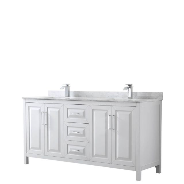 Wyndham Collection Daria 72 inch Double Bath Vanity in White, White Carrara Marble Countertop, Undermount Square Sinks, and No Mirror - WCV252572DWHCMUNSMXX