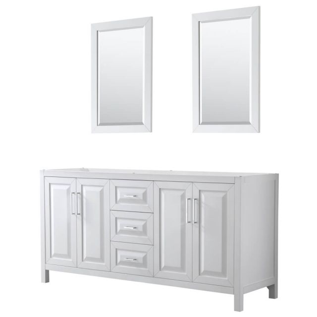 Wyndham Collection Daria 72 inch Double Bath Vanity in White, No Countertop, No Sink, and 24 inch Mirrors - WCV252572DWHCXSXXM24