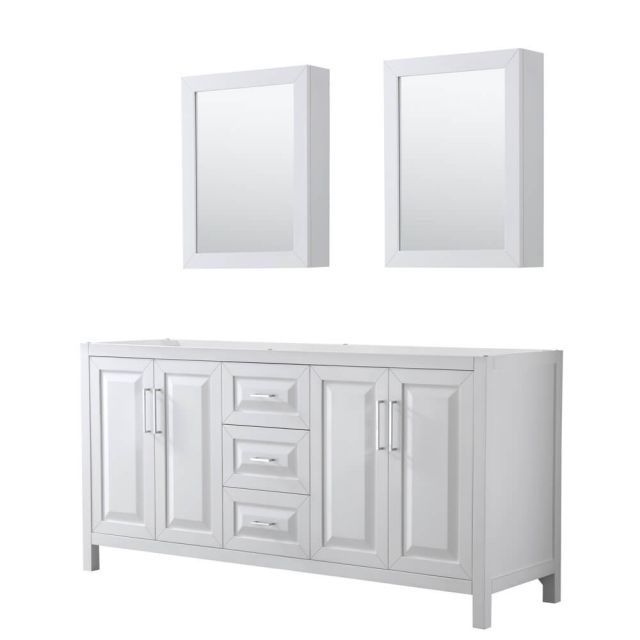 Wyndham Collection Daria 72 inch Double Bath Vanity in White, No Countertop, No Sink, and Medicine Cabinets - WCV252572DWHCXSXXMED