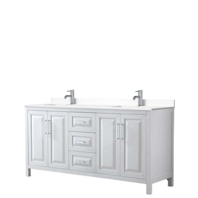 Wyndham Collection Daria 72 inch Double Bathroom Vanity in White with White Cultured Marble Countertop, Undermount Square Sinks and No Mirror - WCV252572DWHWCUNSMXX
