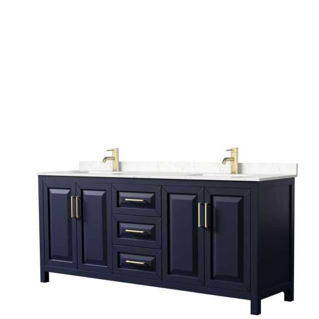 Wyndham Collection Daria 80 inch Double Bathroom Vanity in Dark Blue with Light-Vein Carrara Cultured Marble Countertop, Undermount Square Sinks and No Mirror - WCV252580DBLC2UNSMXX