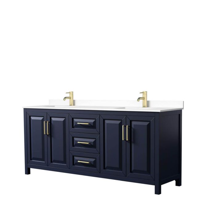 Wyndham Collection Daria 80 inch Double Bathroom Vanity in Dark Blue with White Cultured Marble Countertop, Undermount Square Sinks and No Mirror - WCV252580DBLWCUNSMXX