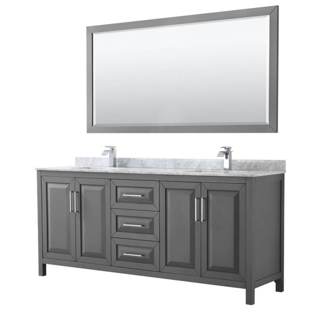 Wyndham Collection Daria 80 inch Double Bath Vanity in Dark Gray, White Carrara Marble Countertop, Undermount Square Sinks, and 70 inch Mirror - WCV252580DKGCMUNSM70