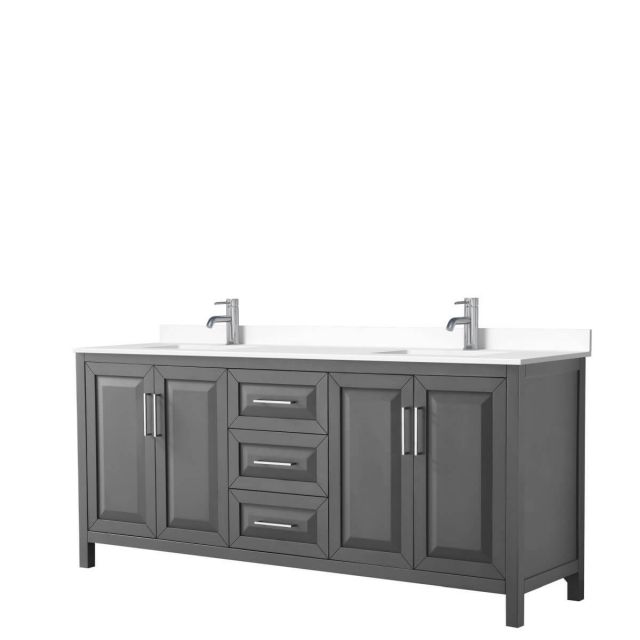 Wyndham Collection Daria 80 inch Double Bathroom Vanity in Dark Gray with White Cultured Marble Countertop, Undermount Square Sinks and No Mirror - WCV252580DKGWCUNSMXX