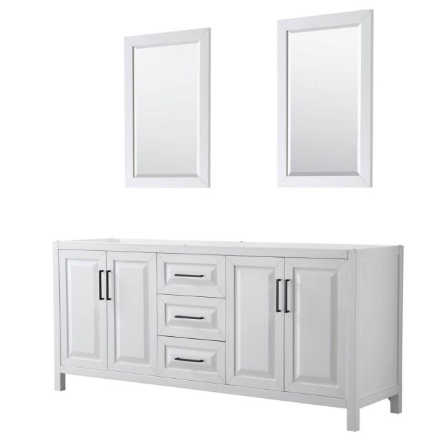 Wyndham Collection Daria 80 inch Double Bathroom Vanity in White with 24 Inch Mirrors, Matte Black Trim, No Countertop and No Sink WCV252580DWBCXSXXM24