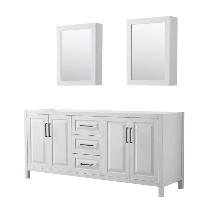 Wyndham Collection Daria 80 inch Double Bathroom Vanity in White with Matte Black Trim, Medicine Cabinets, No Countertop and No Sink WCV252580DWBCXSXXMED
