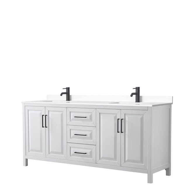 Wyndham Collection Daria 80 inch Double Bathroom Vanity in White with White Cultured Marble Countertop, Undermount Square Sinks and Matte Black Trim WCV252580DWBWCUNSMXX
