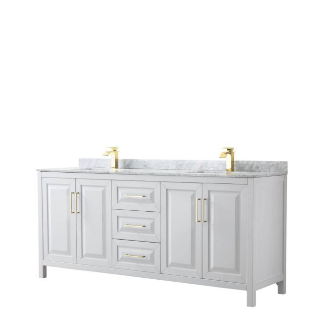 Wyndham Collection Daria 80 inch Double Bathroom Vanity in White with White Carrara Marble Countertop, Undermount Square Sinks and Brushed Gold Trim - WCV252580DWGCMUNSMXX